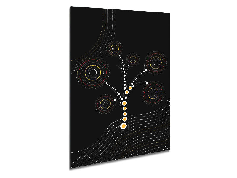 Aboriginal Tree 2 artwork printed on brushed aluminium dibond, showcasing vibrant colors and intricate details.